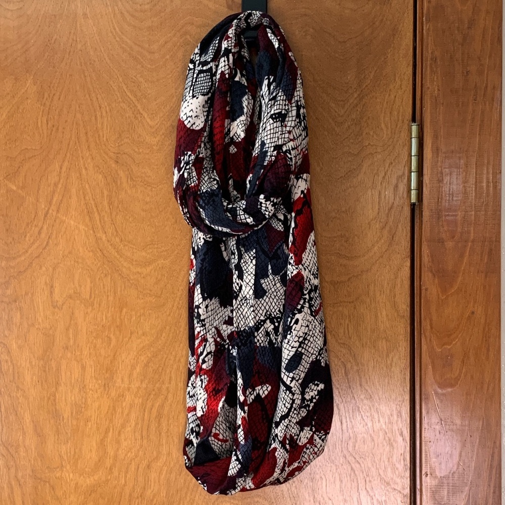 4/$15Black, white and red snakeskin infinity scarf